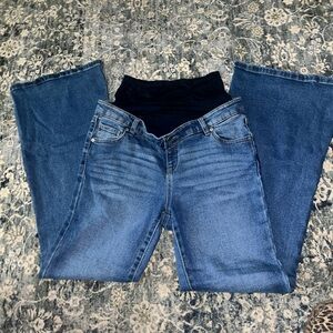 Women's Maternity Bundle. Flare Jeans in Blue and two pair leggings.
